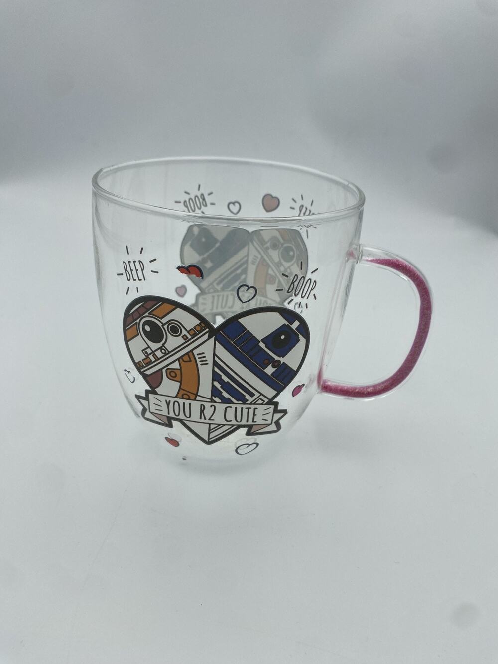 Disney Star Wars R2D2 Droid Glass Cup Mug W/Glitter Handle 14 oz